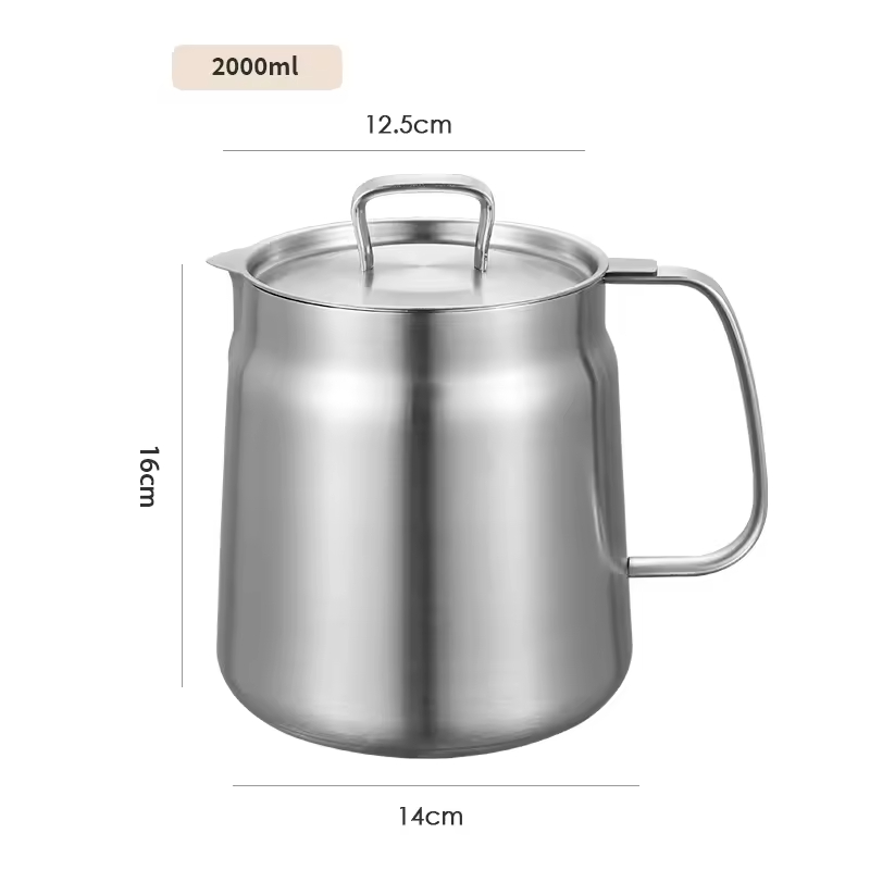 2L Stainless Steel Oil Filter Pot, With Fine Mesh Filter, Oil Storage Tank, Frying Basket 3