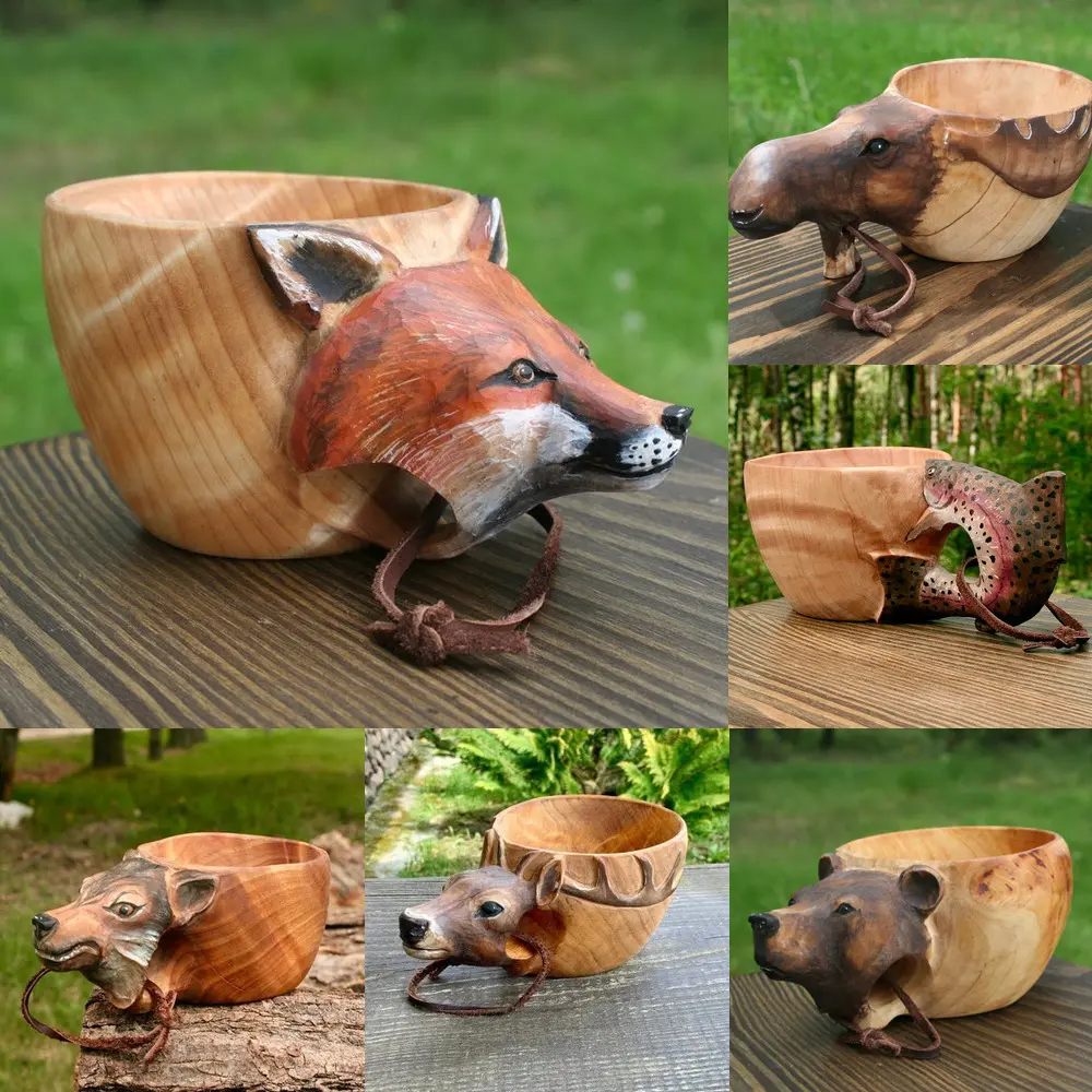 Hand Carved Cup Scandinavian Kuksa Wooden Mug Camping Gear