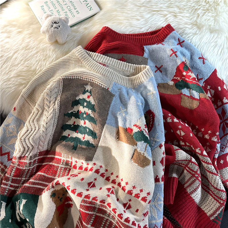 Vintage Loose Round Neck Christmas Sweater