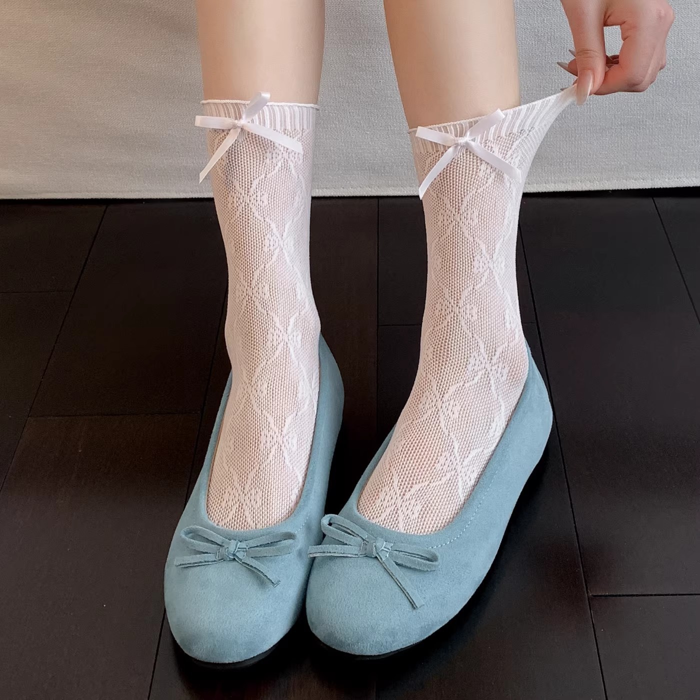 Comfortable Coquette Lace Slouch Socks, Mid-Calf Bow