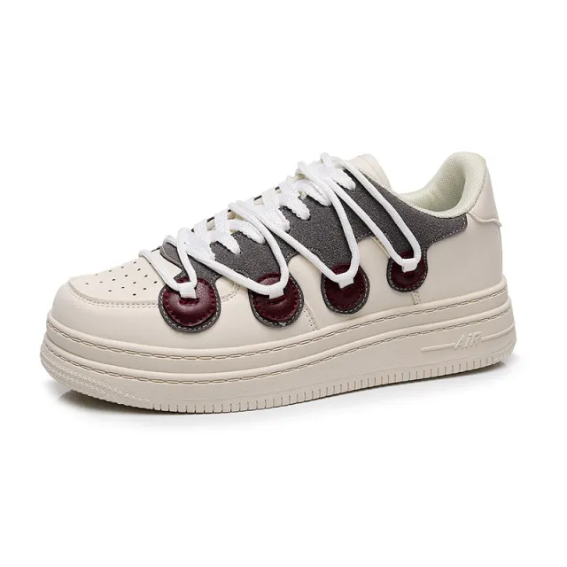 Double layer Rubber Raised Denim Stitching White Shoes Beige - Shop at LoveMi