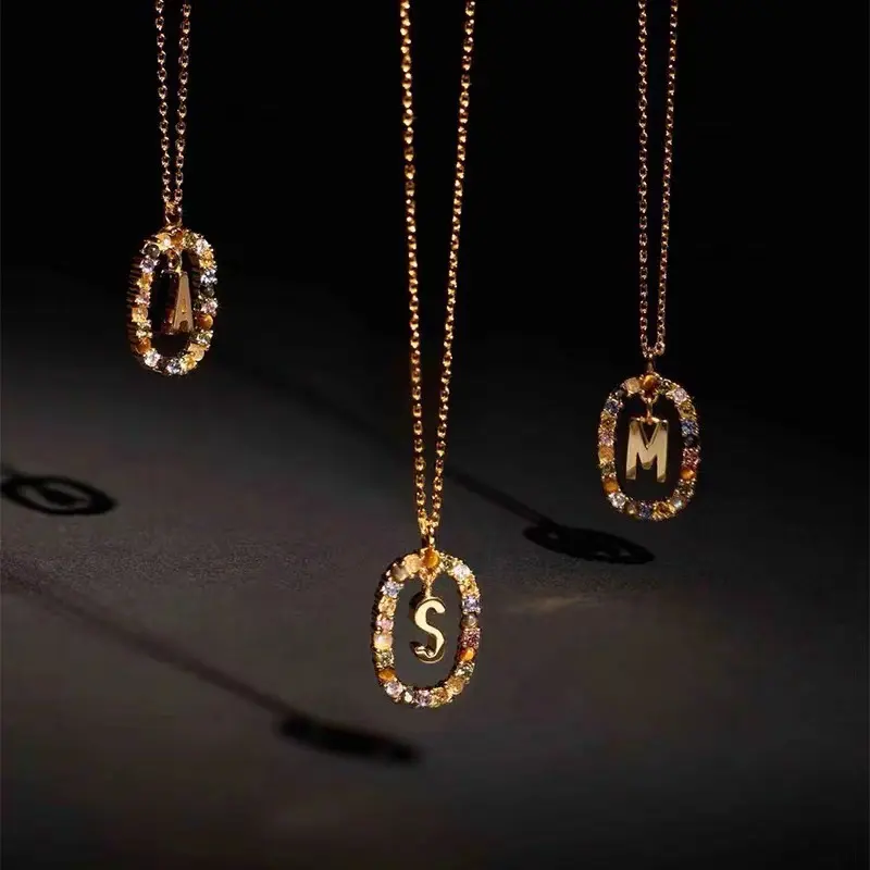 Colored Rhinestone Necklace 26 Alphabet 18K Fashion Jewelry
