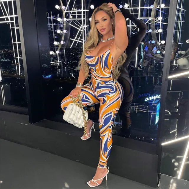 Women's Printed Halter Strap High Waist Bodysuit Orange - Shop at LoveMi