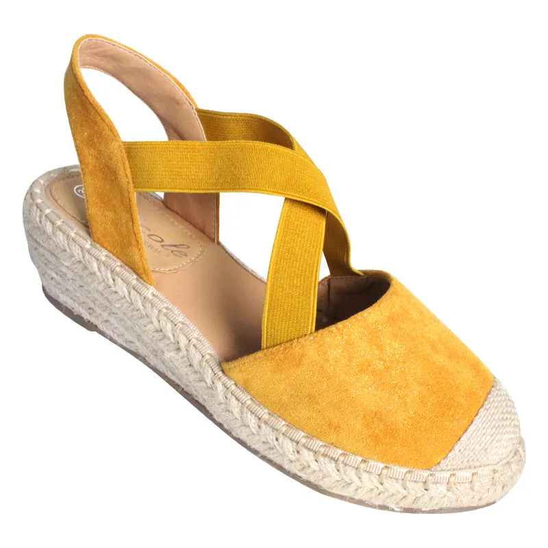 Fashion Baotou Sandals Women Cross Strap Wedge Sandals Women Slippers - Yellow