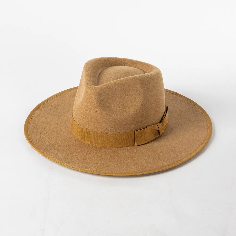 New Fashion Retro Crown Jazz Top Bow Wrapped Woolen Top Hat - Camel