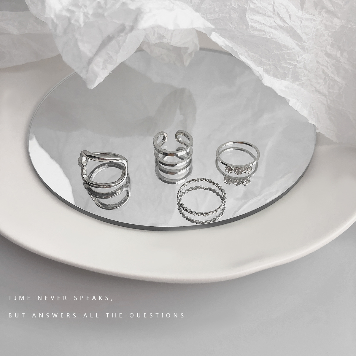 Four-piece Zircon Ring Set Combination Female Fashion Personality Light