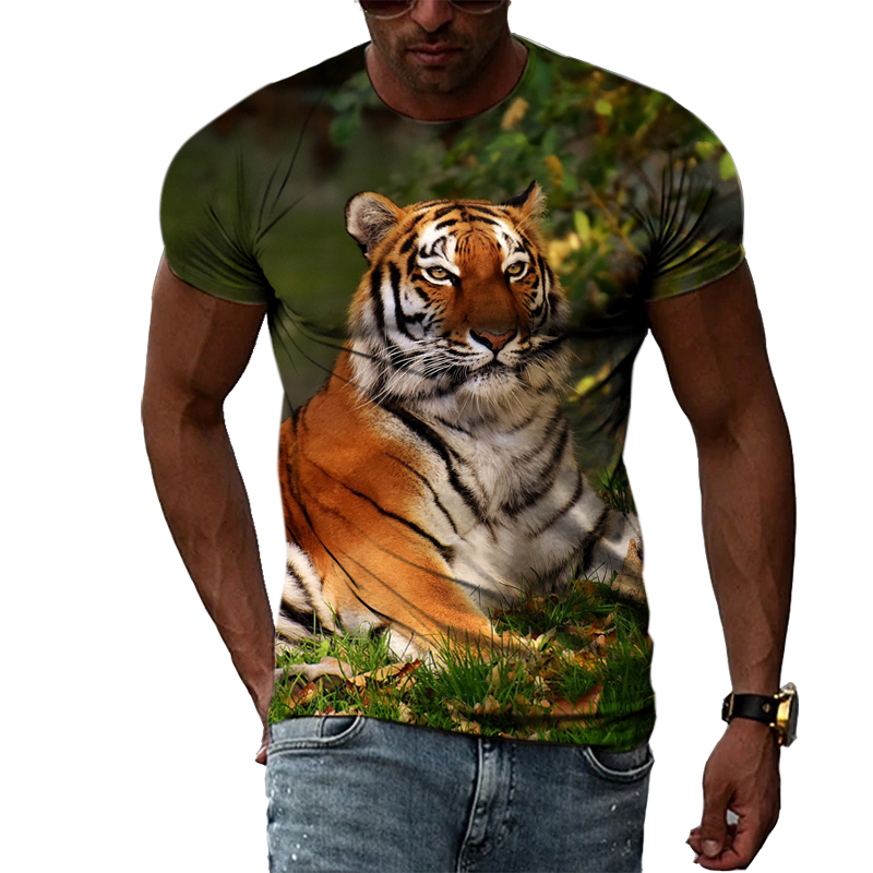 Title 16, European and American Tiger Print Short-sleeved...