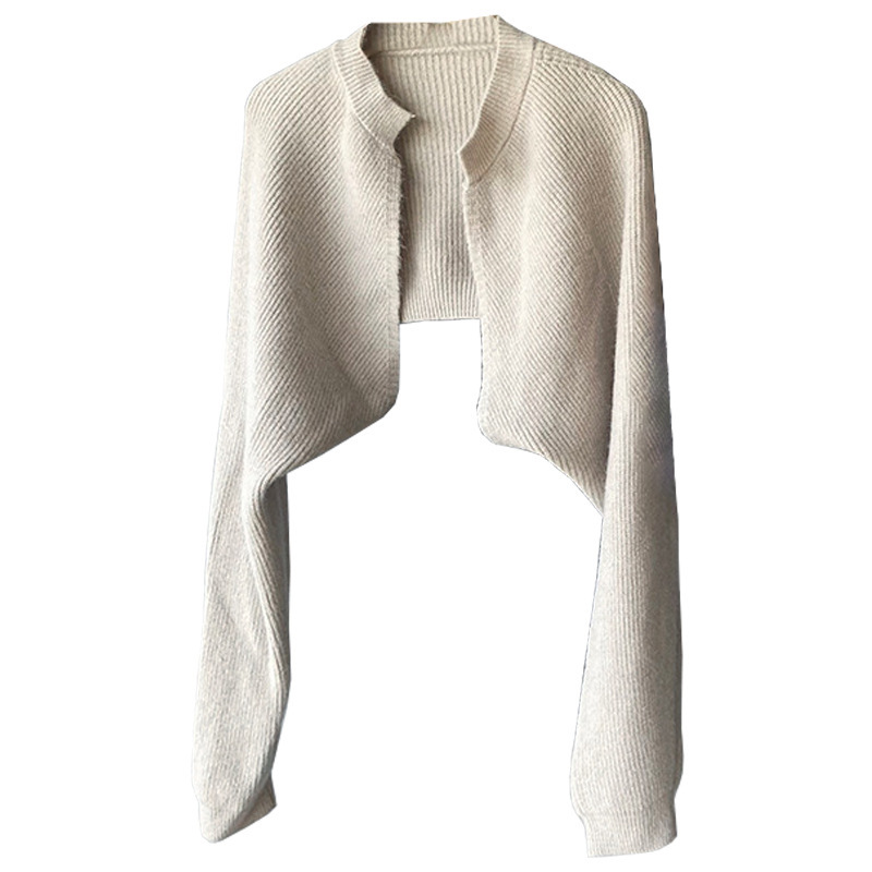 Outer Long-sleeved Knitted Shawl Women's Bat-sleeve Short Top