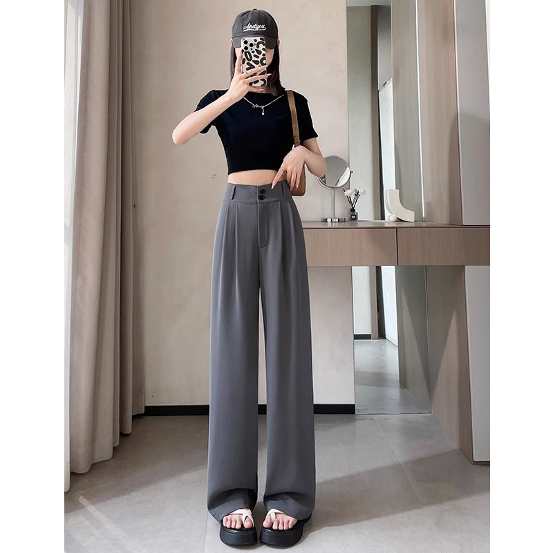 High-end Drape Suit Pants For Women High Waist Straight Ice Silk Narrow Version Wide Leg Long Pants