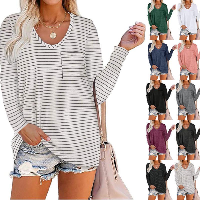 Title 3, Striped Pocket Long-sleeved Casual Loose Top