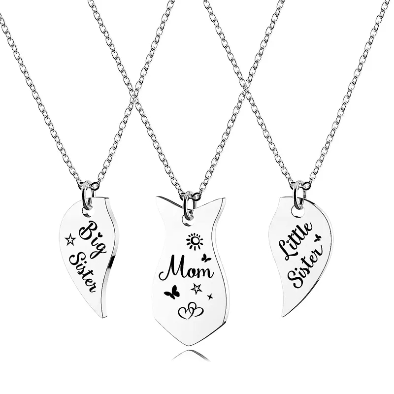 3 PCS Heart-shaped Matching Mom Sisters Necklace Set Stainless Steel Mother Daug