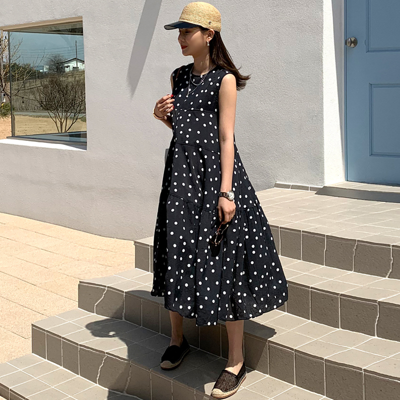 Polka Dot Chiffon Dress Female Summer New Loose And Thin Sleeveless Suspender Dress