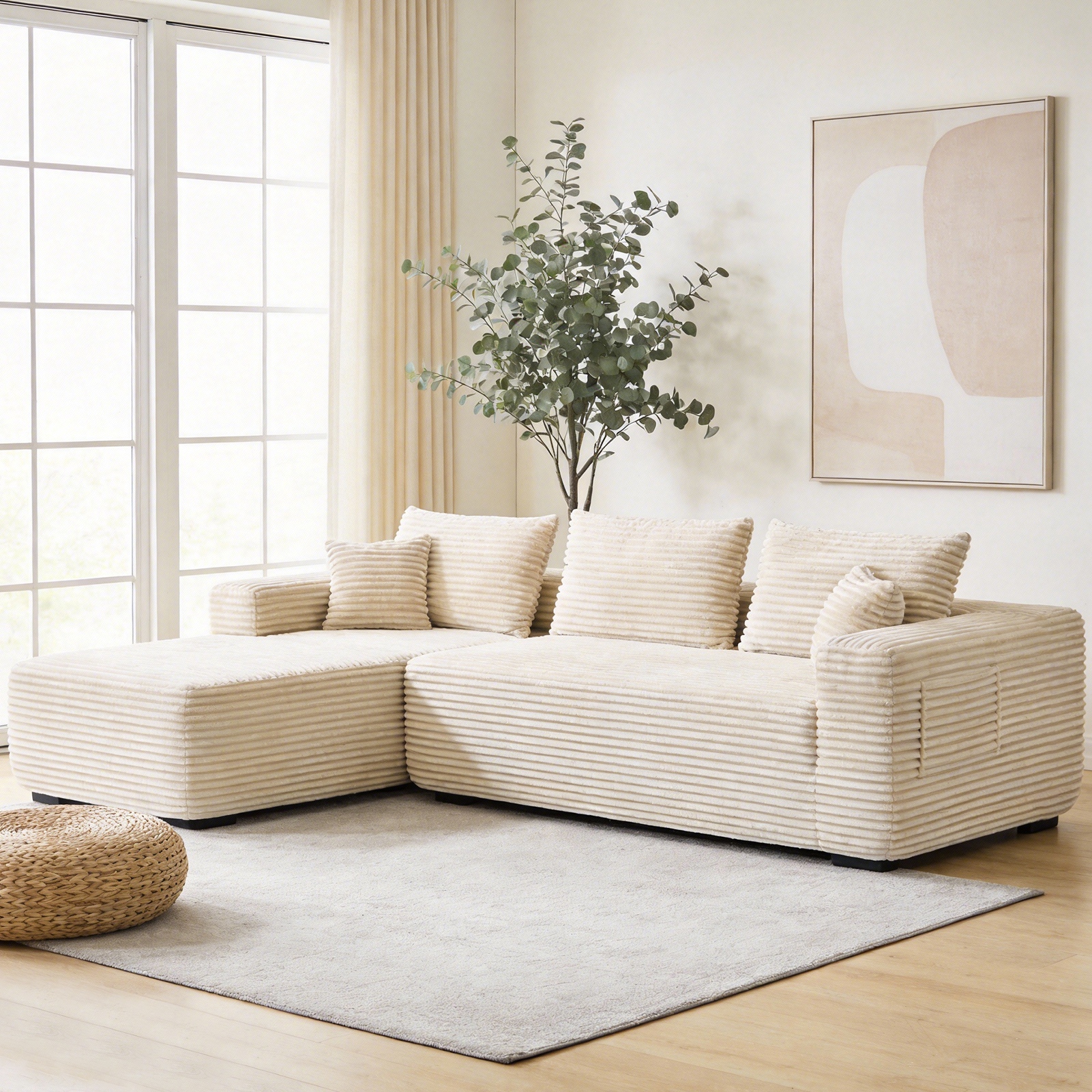 YM3116250005811& YM3116250006111 Combination Products Are Not Sold Sep-L Shape Modular Sectional Couch Spacious Comfortable 2 Seater Sofa With Pillows For Living Room Office No Assembly Required Beig