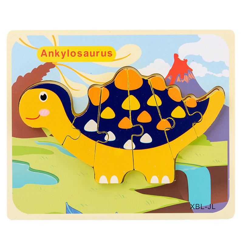 Baby Wooden Cartoon Dinosaur 3D Puzzle Jigsaw - Montessori Early Learning Educational Toys BleuRibbon Baby