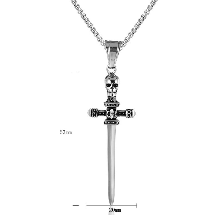 Punk Personality Retro Skull Cross Sword Men And Women Titanium Steel Pendant Necklace