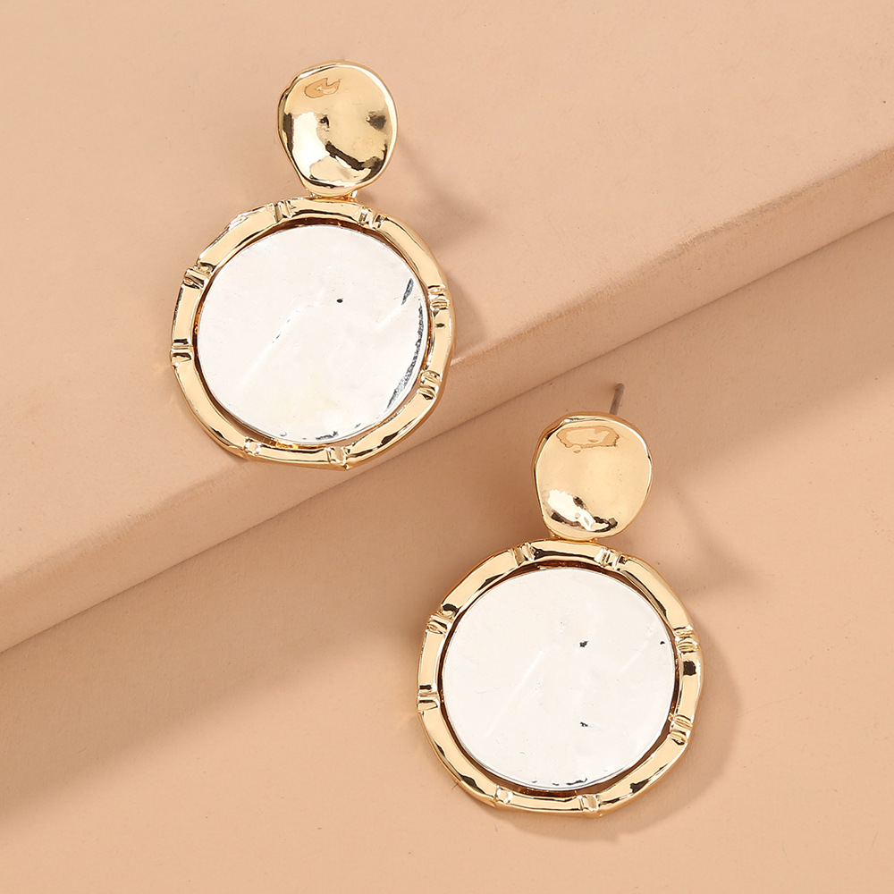 Fashion Round Mirror Portrait Pendant Earrings