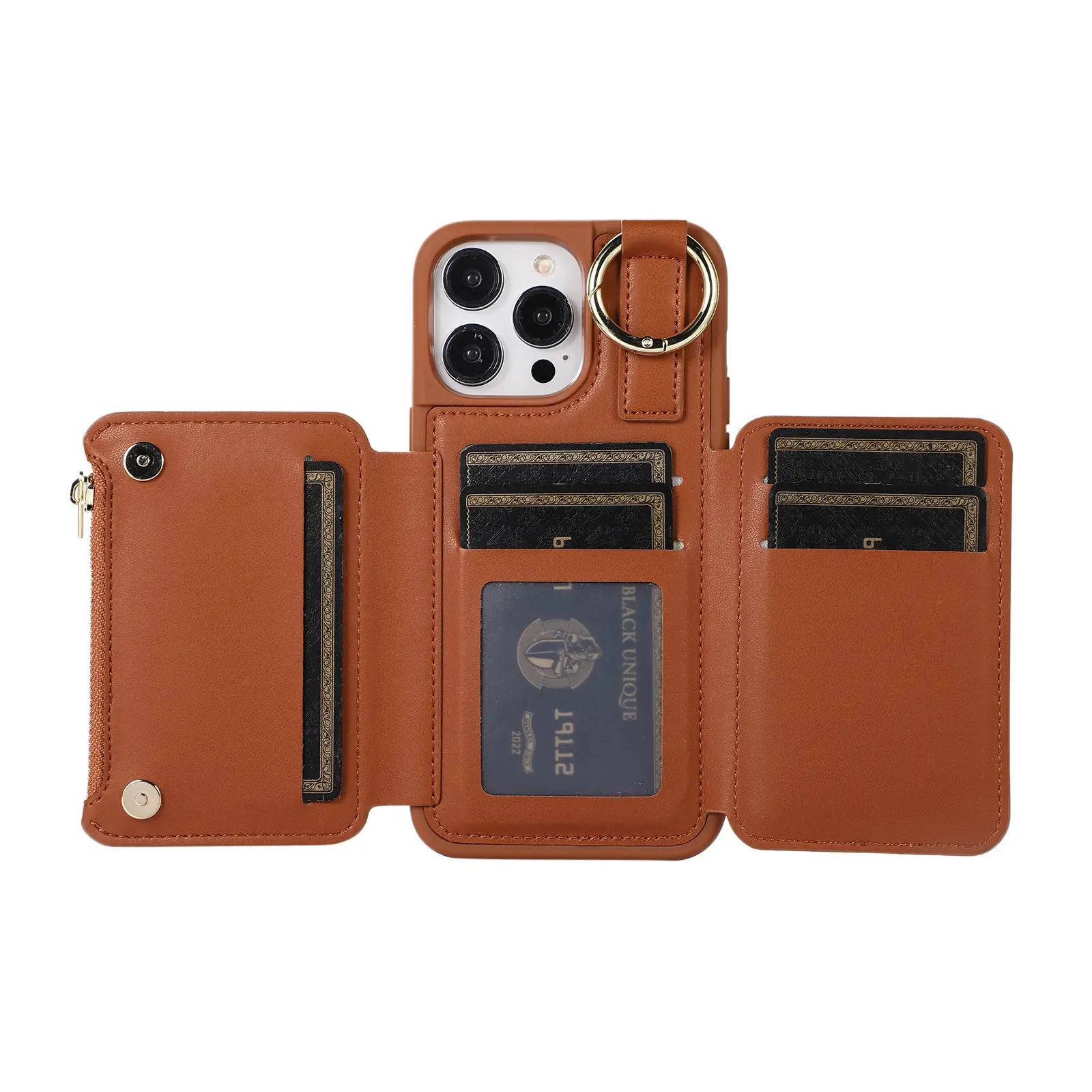 Adhesive Mobile Phone Protective Sleeve Lanyard Multi-card Leather Case Drop-resistant