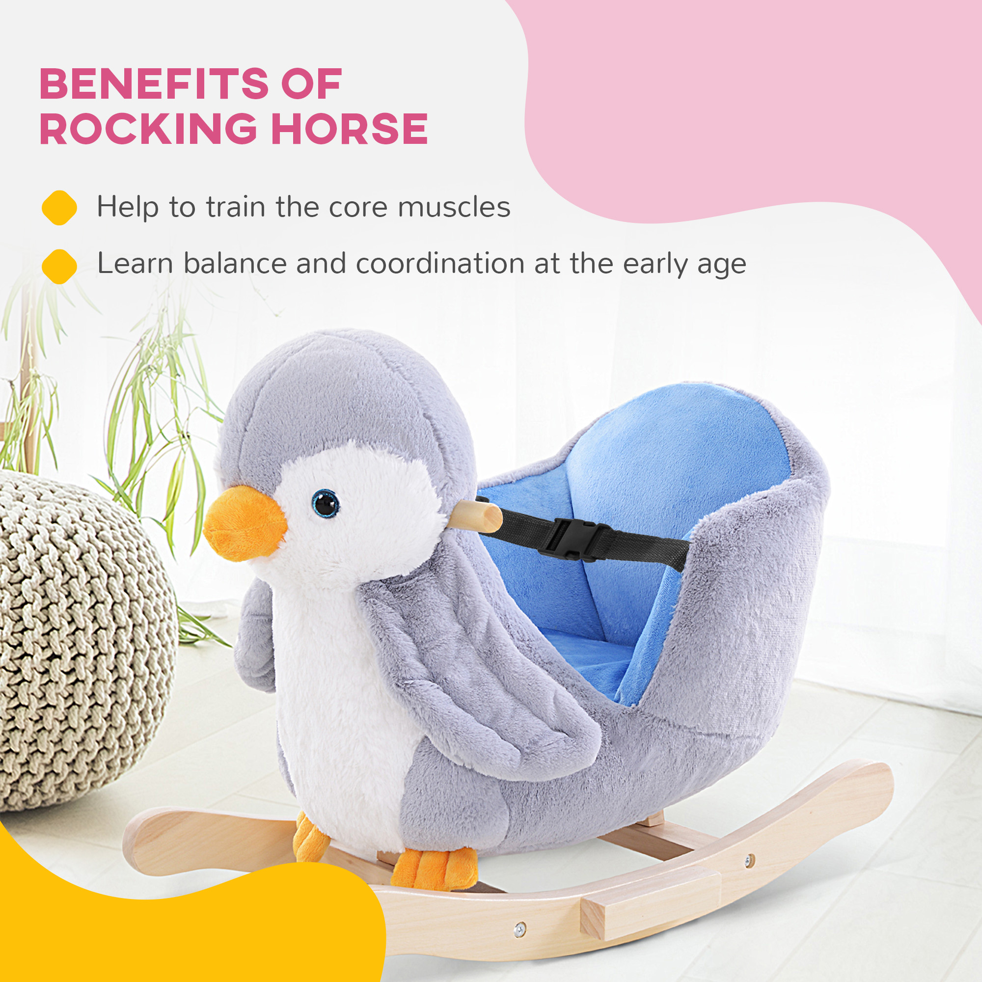 Children's Rocking Horse Unicorn Wooden Plush Riding Chair Toy With Music — image 5