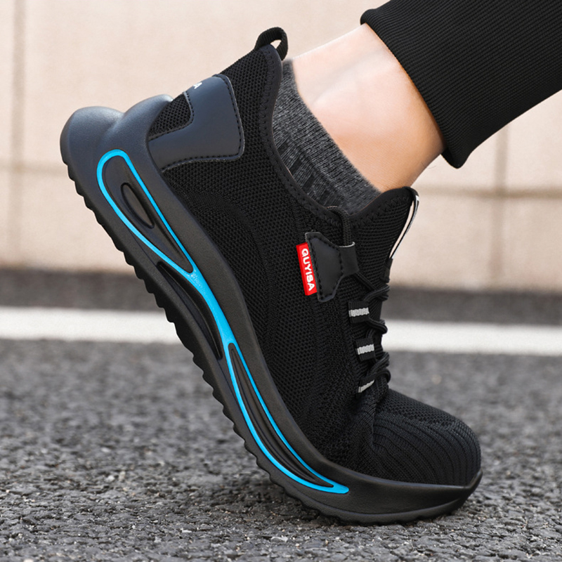 Anti-impact safety footwear with breathable fly-knit upper
