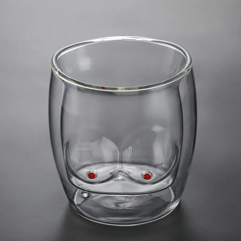 Creative Double-Walled Glass Water Cup with Cartoon Design