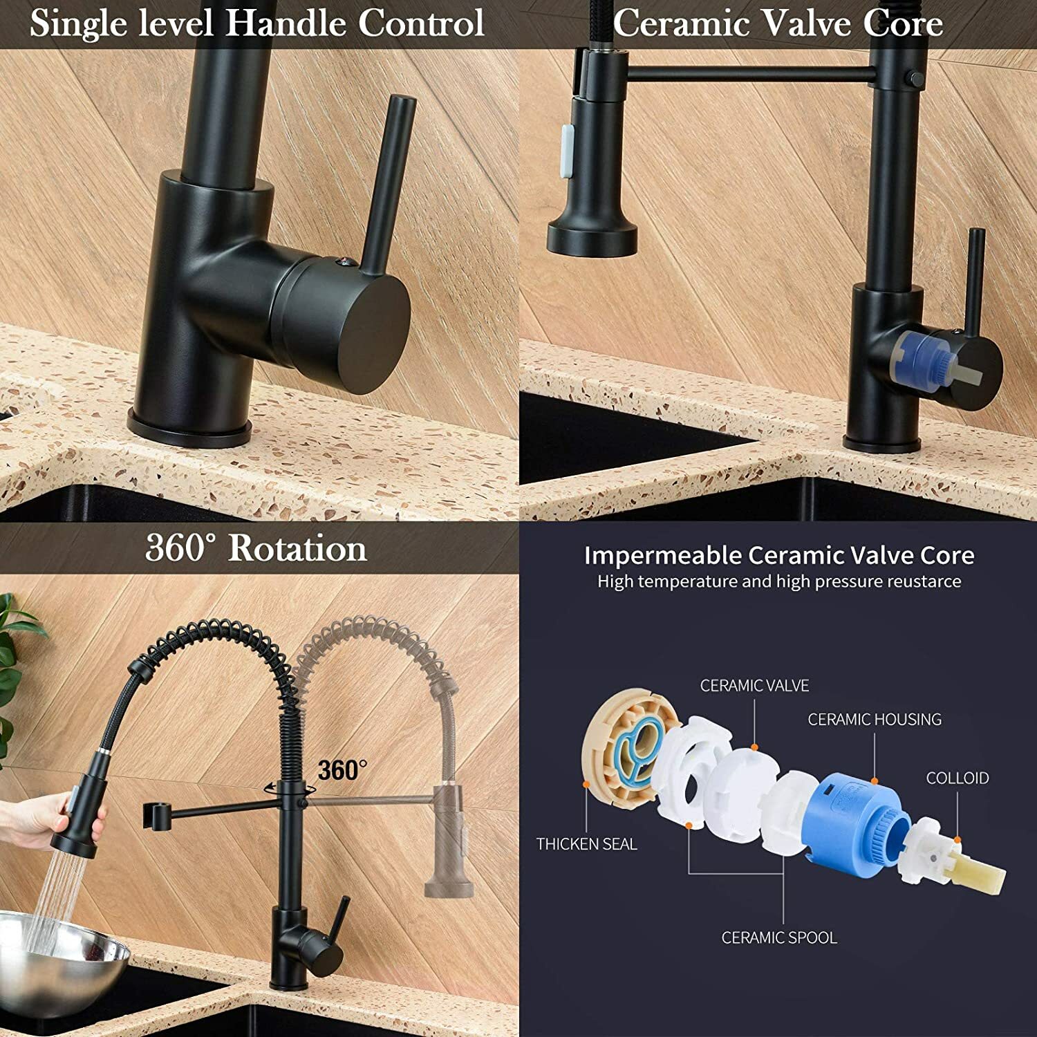 Matt Black Monobloc Kitchen Sink Mixer Tap With Pull Out Hose Spray Single Lever — image 7