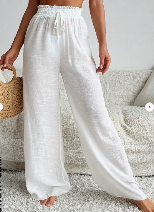 Women White High Waist Ruffle Tied Wide Leg Beach Swimsuit White - Shop at LoveMi