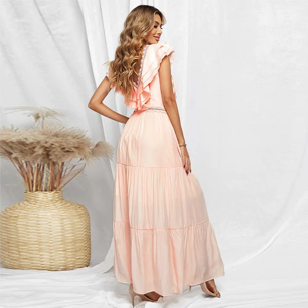 Sleeveless Tulle Lace Simple Deep V Dress