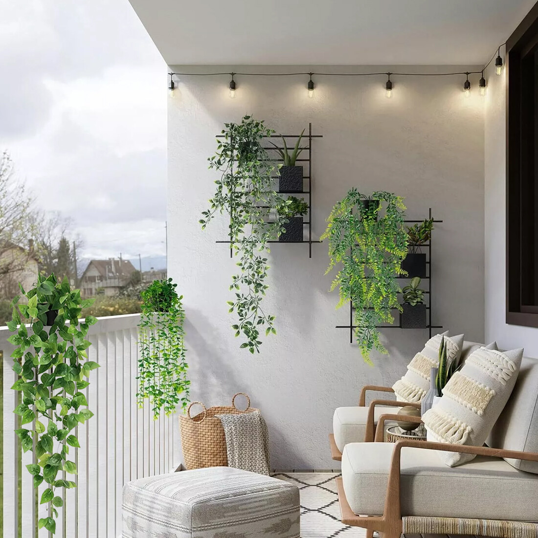 4 Pack Artificial Hanging Plants In Pots Indoor Fake Trailing Home Room — image 6