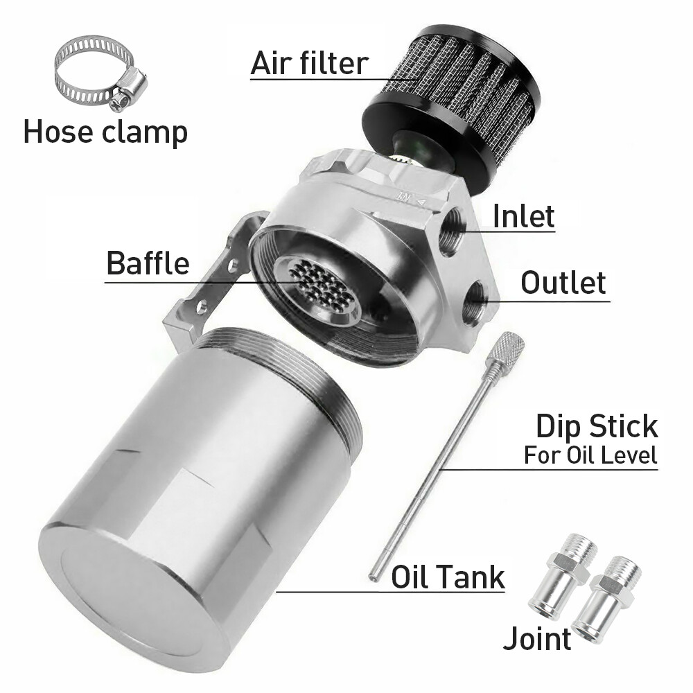 Oil Catch Can Kit Breather Baffled Reservoir Tank 300ML Universal With Hose — image 7