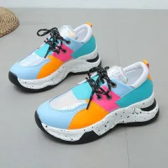 Leopard Print Sneakers Women Lace Up Walking Running Sports Shoes - Flower Color-Size43 - View 1