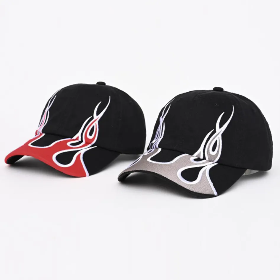 American-style Color-matched Flame Baseball Cap, Retro Washed