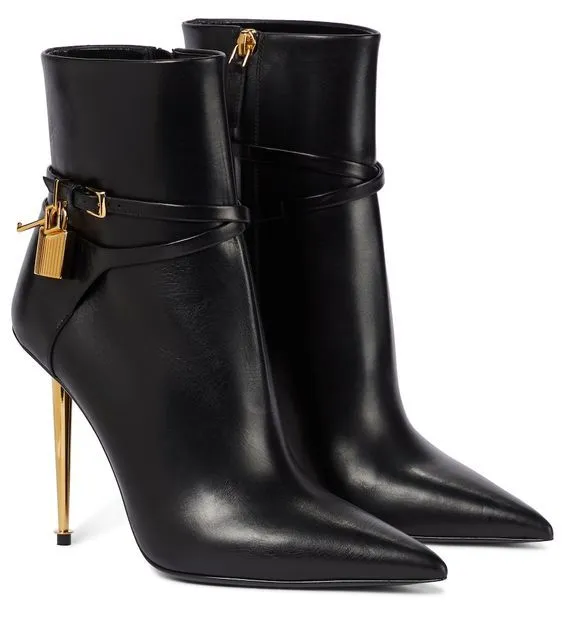 European Station Solid Color Cow Grain Pointed Toe Ankle Boots Black - Shop at LoveMi