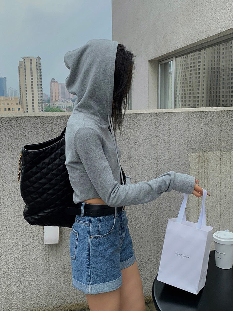 Same Gray Short Hooded Sweater For Women