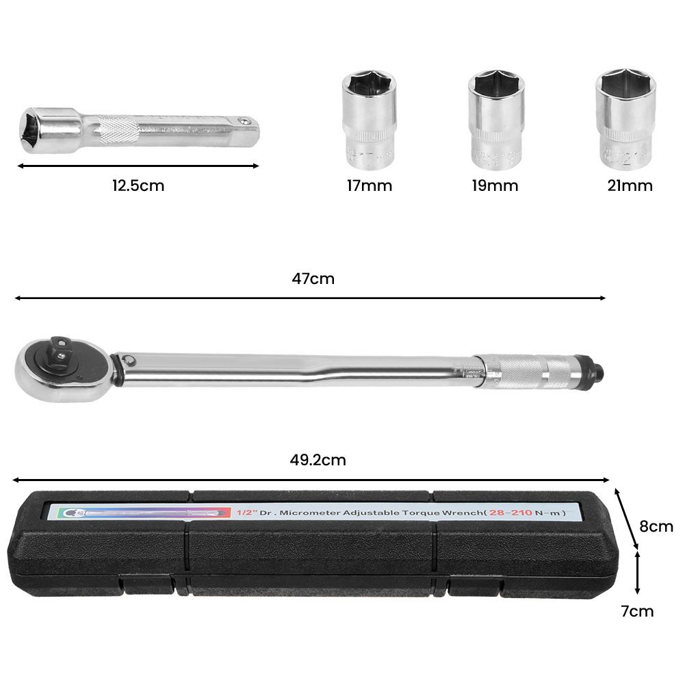 7pcs 1 2 Inch Ratcheting Torque Wrench 28 - 210Nm With 17 19 21mm Drive Socket — image 2
