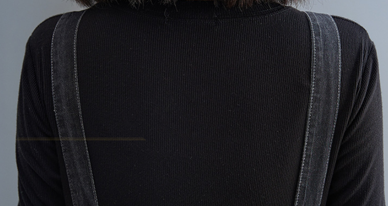 Black Show Thin Jeans Suspenders Design Feeling Wide Leg Pants