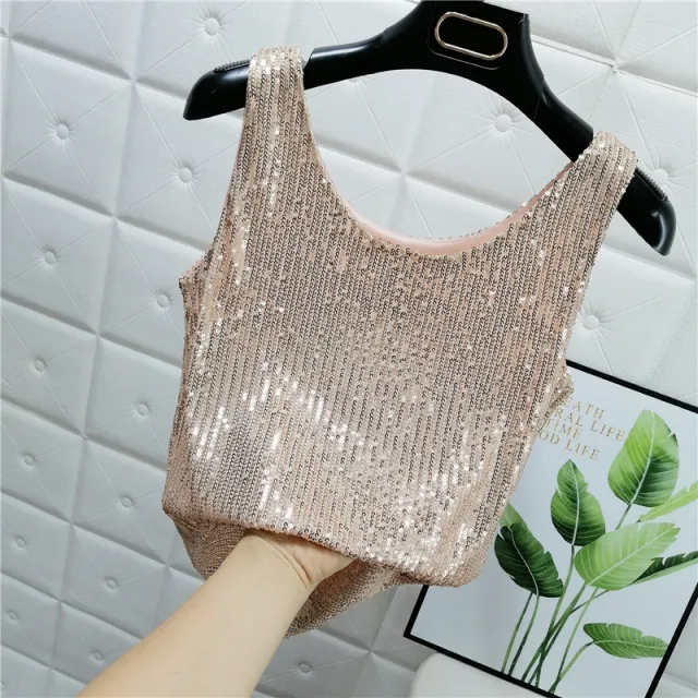 Fashion Sexy Women's Glitter Sequin Camisole Champagne - Shop at LoveMi