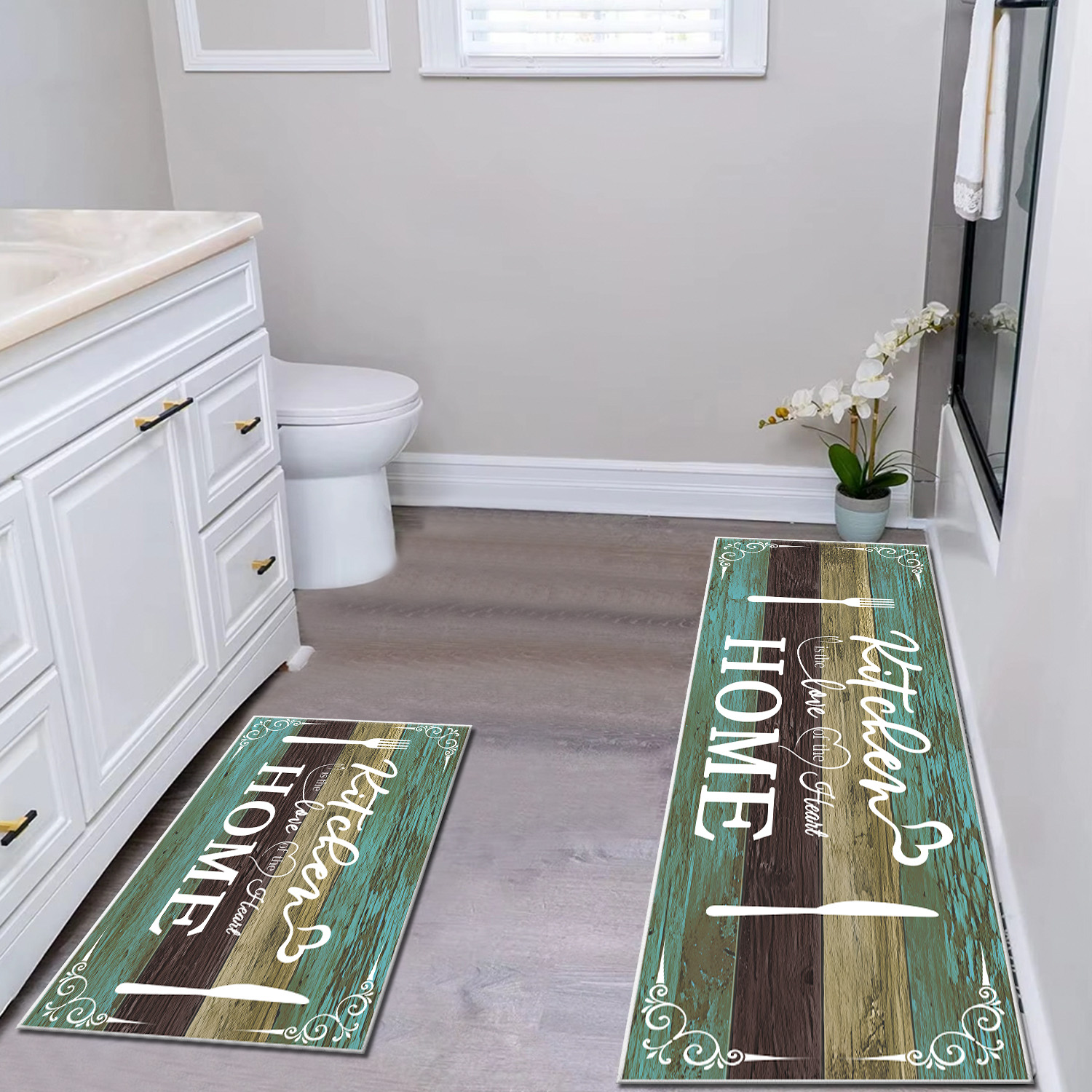 Boho Kitchen Rug Sets 2 Pieces, Washable Kitchen Mats For Floor, Non Slip Soft Kitchen Area Rug Floor Mat For Kitchen, Laundry Room And Hallway Teal, 20''X32''  20''X48'' 6