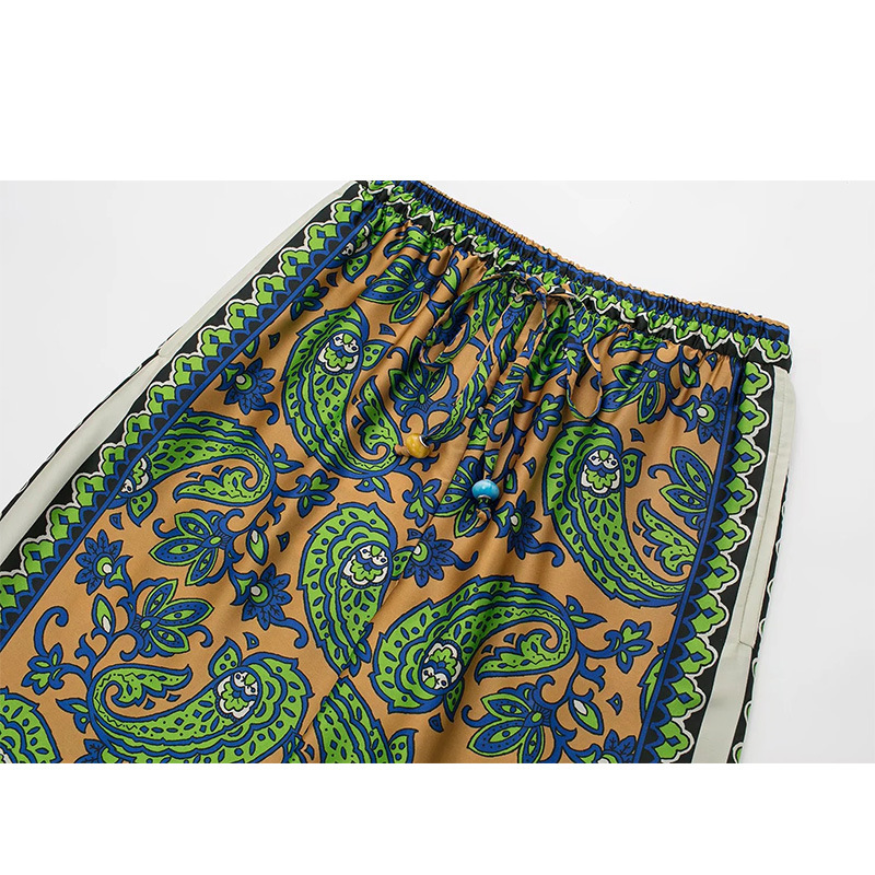 Women's Summer Spring Pajama Style Printed Trousers Loose High Waist Wide Leg Pants