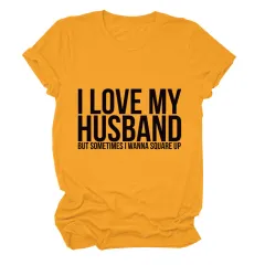 Letters Fashion Round Neck Short Sleeve Women's T-shirt - Mustard Yellow Black Font - View 1