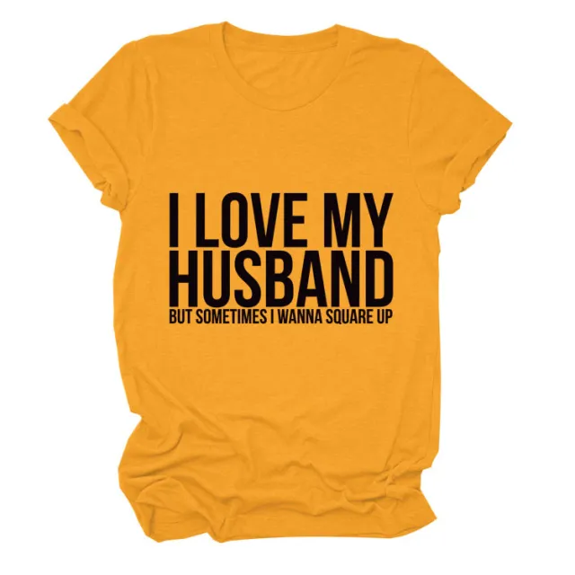 Letters Fashion Round Neck Short Sleeve Women's T shirt Mustard Yellow Black Font - Shop at LoveMi