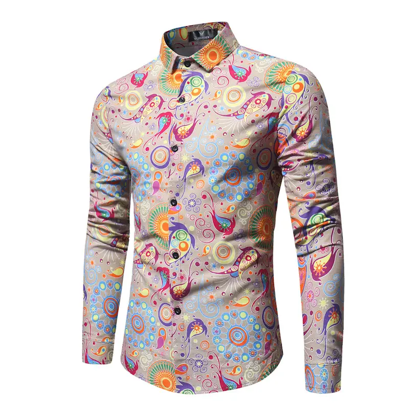 Fashion Casual Men's Printed Long-sleeved Shirt