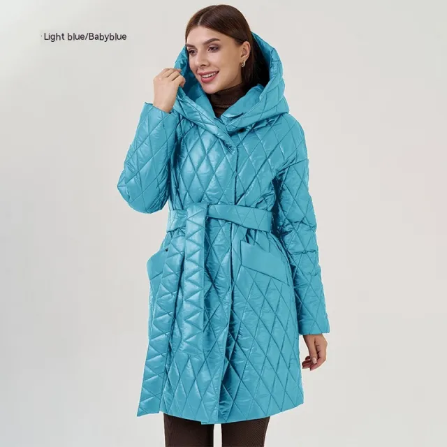 Women's Cotton padded Jacket Slim fit Lace Up Lapel Long sleeved Coat Light Blue - Shop at LoveMi