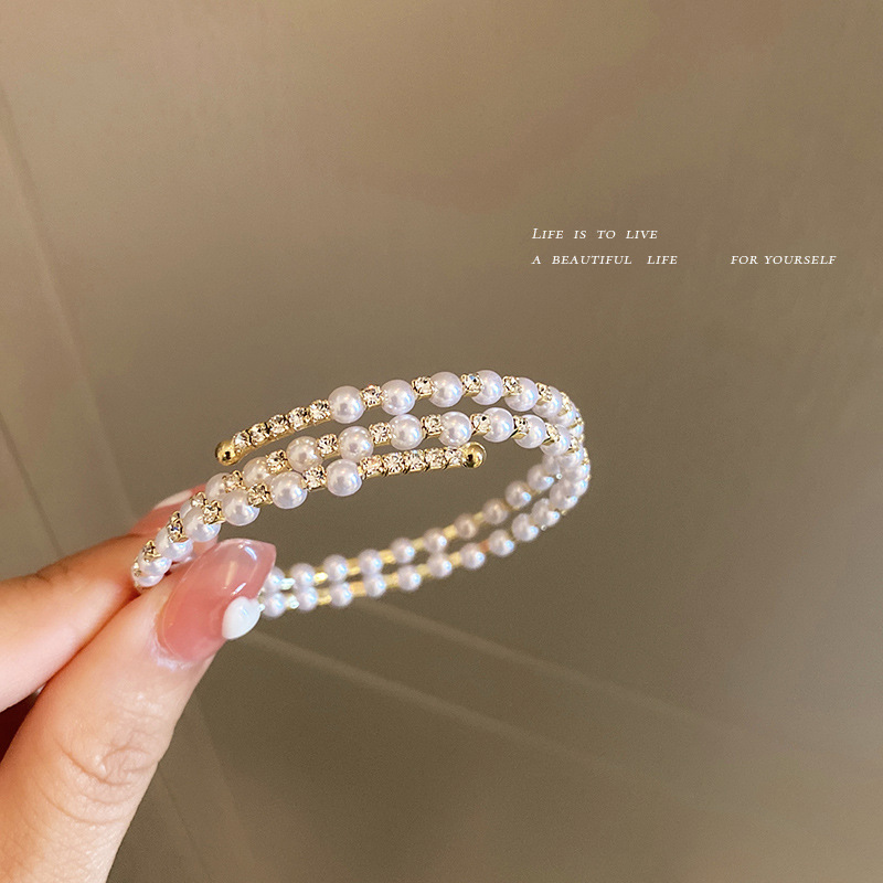 Double-layer Pearl And Diamond Bracelet
