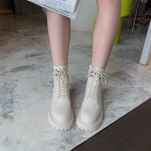 Lace up Vintage British Fan Car Boots Apricot - Shop at LoveMi