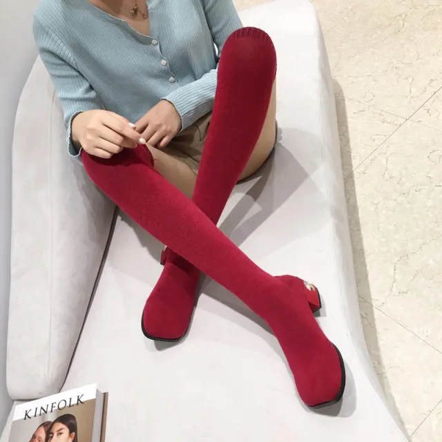 Thin Socks Boots Long Tube All match Thin Boots Over The Knee Boots Wine - Shop at LoveMi