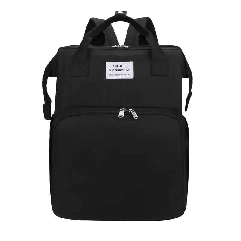 Portable Folding Crib Double Shoulder Mommy Bag - Black