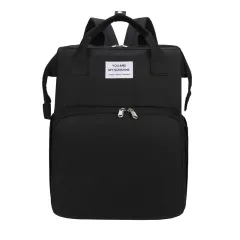 Portable Folding Crib Double Shoulder Mommy Bag - Black - View 1