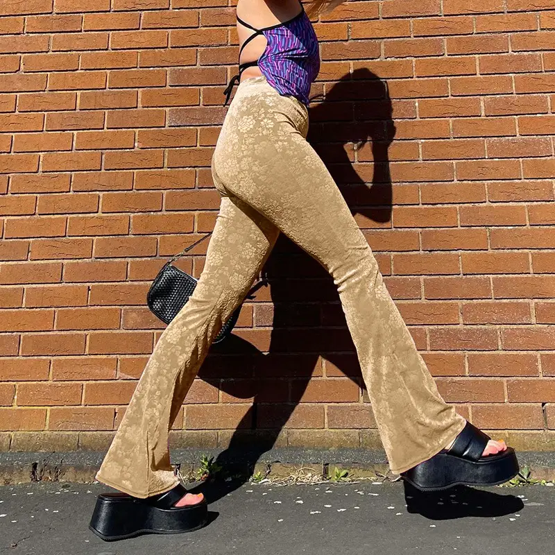 Patterned High-rise Flared Flocked Track Pants