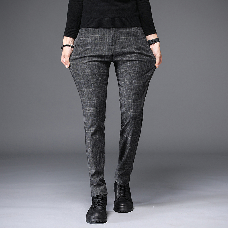 Men's Straight Checked Casual Pants