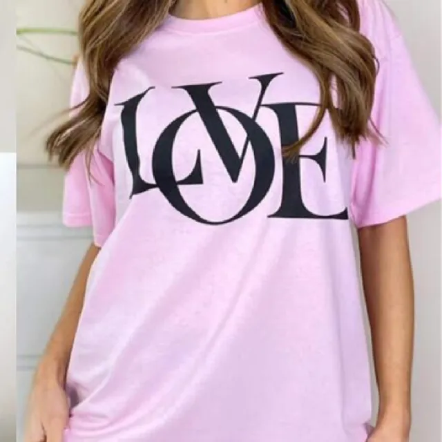 European And American Digital Printing Casual Round Neck Short Sleeves Oversized Love T shirt Pink - Shop at LoveMi